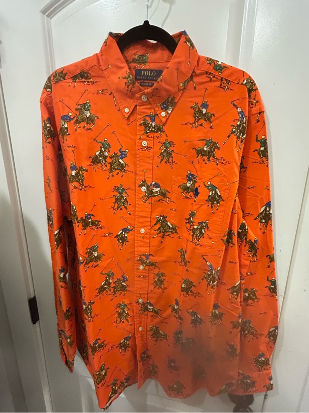 Polo by Ralph Lauren Orange Polo Player Print Button-Down Shirt